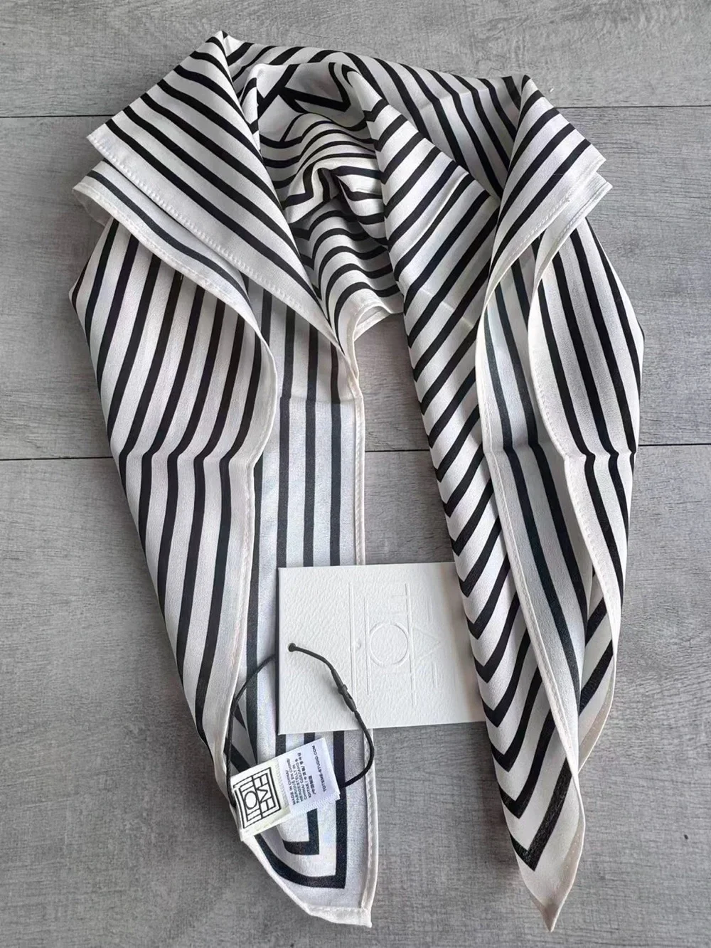 TOTEME Black White Geometric Stripe Silk Square Scarf 22 Inch
